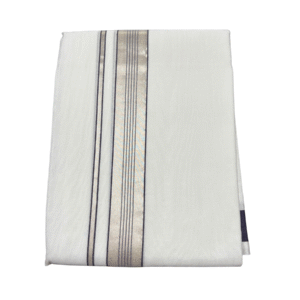 Ramsons Premium Handloom Cotton Double Dhoti With Silver Designed Kara - RMHD39