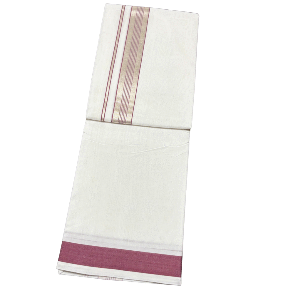 Ramsons Premium Handloom Cotton Double Dhoti With Silver Designed Kara - RMHD39