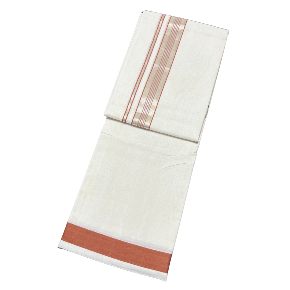 Ramsons Premium Handloom Cotton Double Dhoti With Silver Designed Kara - RMHD39