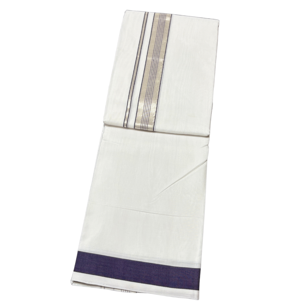 Ramsons Premium Handloom Cotton Double Dhoti With Silver Designed Kara - RMHD39