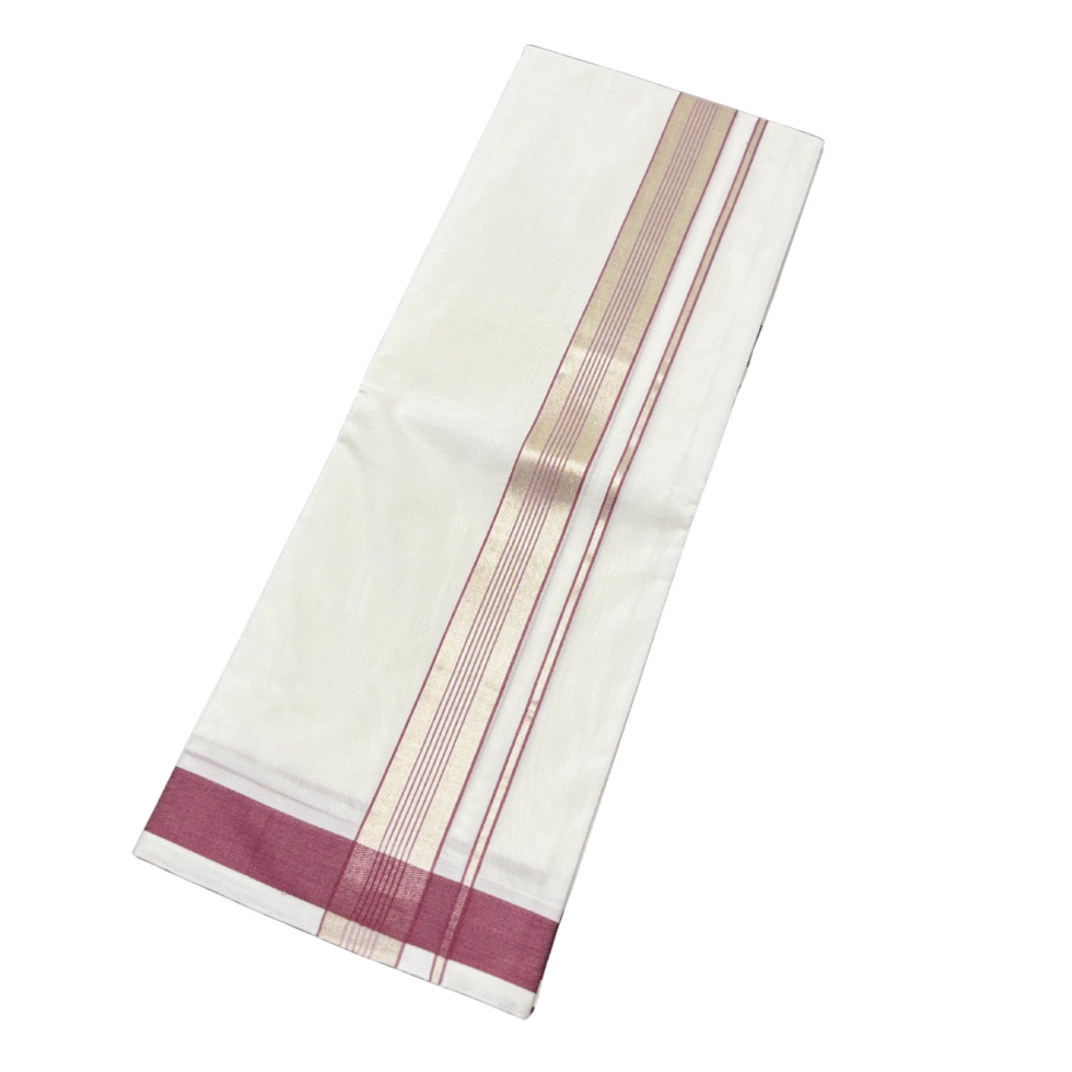 Ramsons Premium Handloom Cotton Double Dhoti With Silver Designed Kara - RMHD39