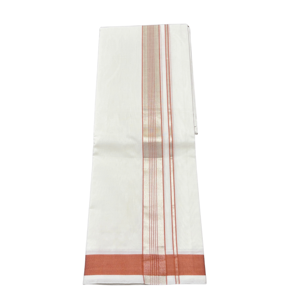Ramsons Premium Handloom Cotton Double Dhoti With Silver Designed Kara - RMHD39