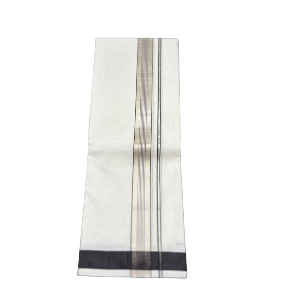 Ramsons Premium Handloom Cotton Double Dhoti With Silver Designed Kara - RMHD39