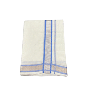Ramsons Premium Handloom Double Dhoti Blue and Silver Kara RMHD -35B