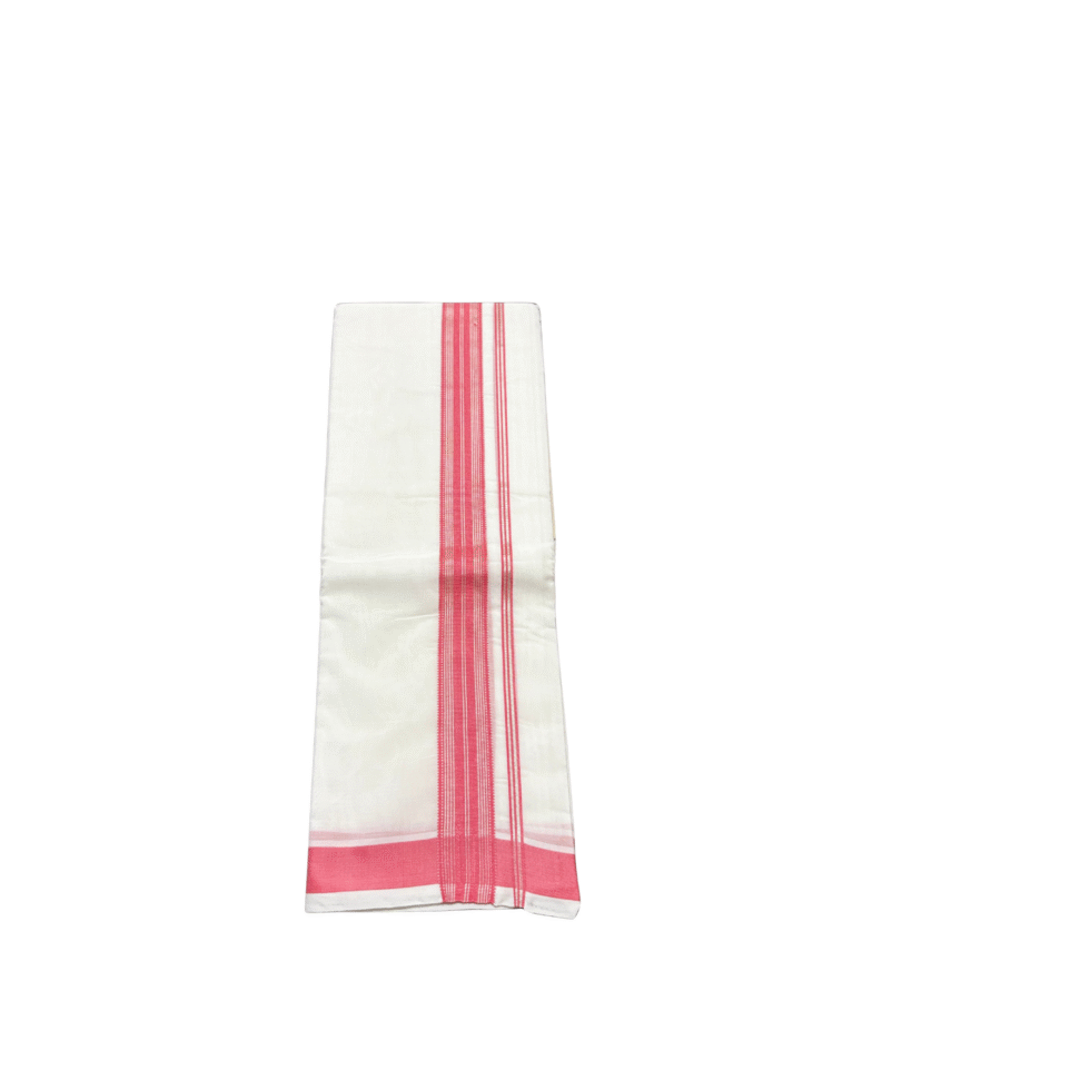 Ramsons Premium Handloom Double Dhoti Desire Red And Silver Kara RMHD-37DR