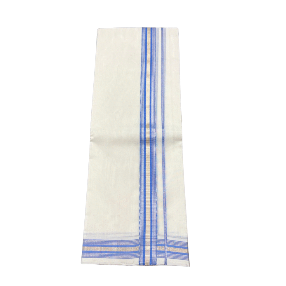 Ramsons Premium Handloom Double Dhoti Royal Blue and Silver Kara RMHD -35RB