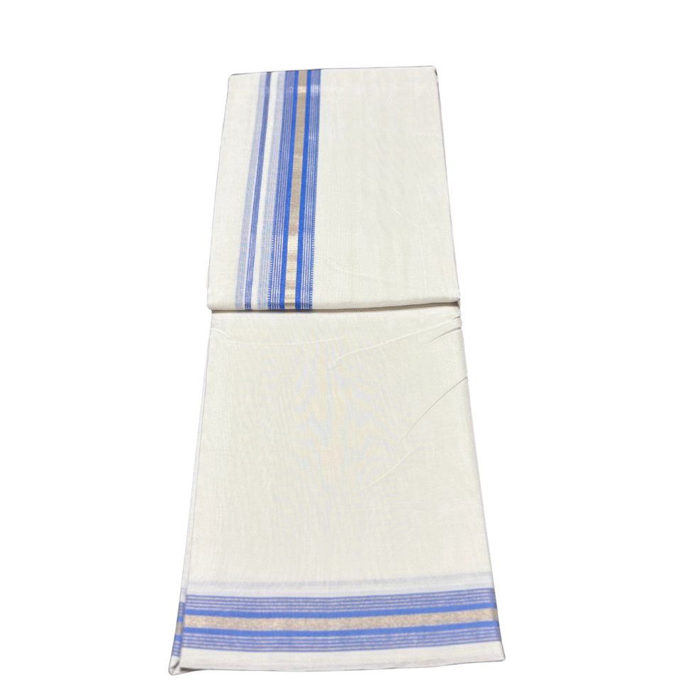 Ramsons Premium Handloom Double Dhoti Royal Blue and Silver Kara RMHD -35RB