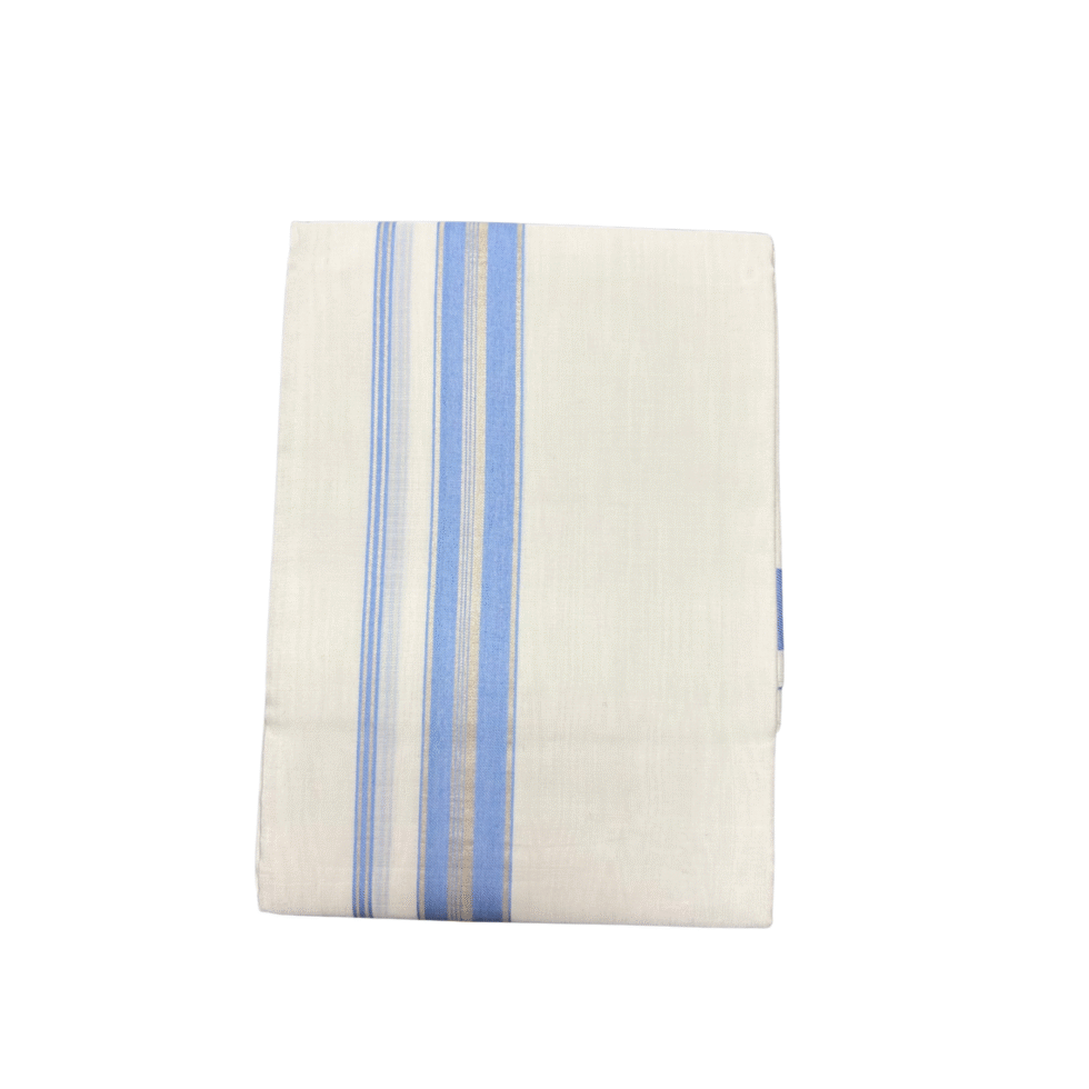 Ramsons Premium Handloom Double Dhoti Sky Blue And Silver Kara RMHD-37SB