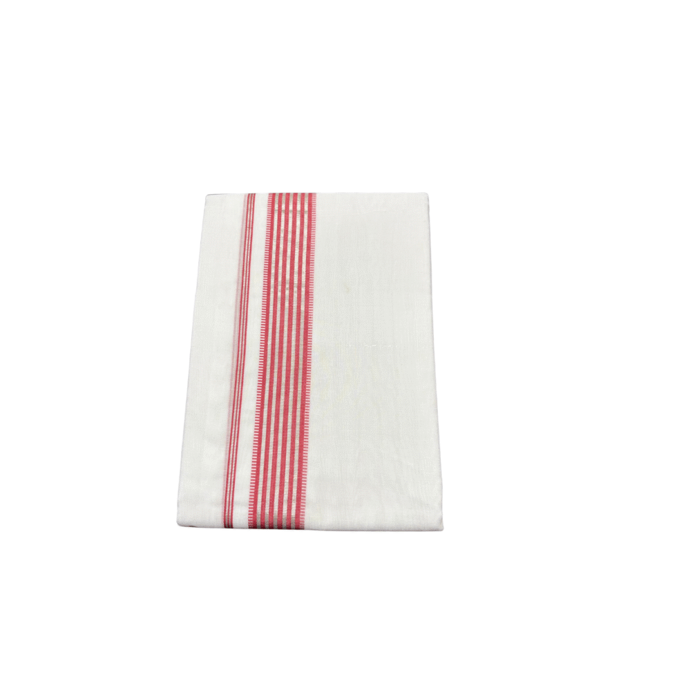 Ramsons Premium Handloom Double Dhoti with Lotus Red and Silver Kara - RM1195