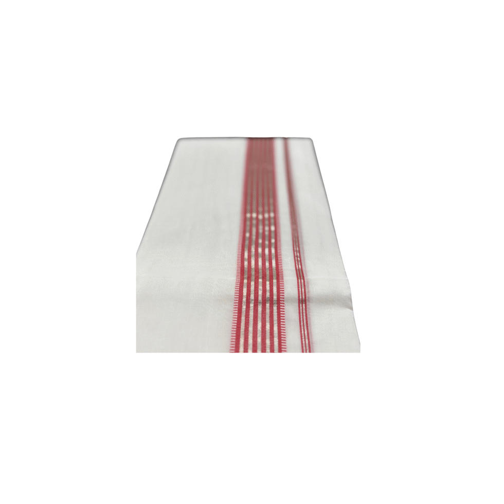 Ramsons Premium Handloom Double Dhoti with Lotus Red and Silver Kara - RM1195