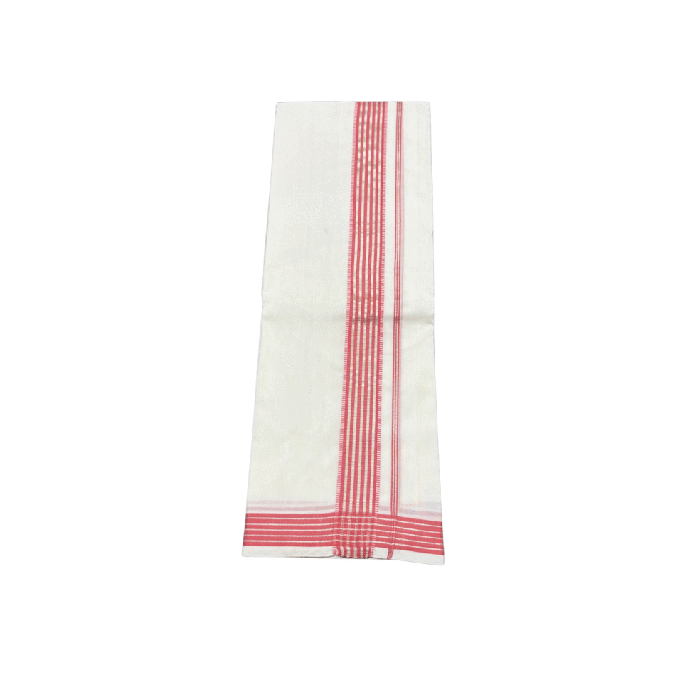 Ramsons Premium Handloom Double Dhoti with Lotus Red and Silver Kara - RM1195
