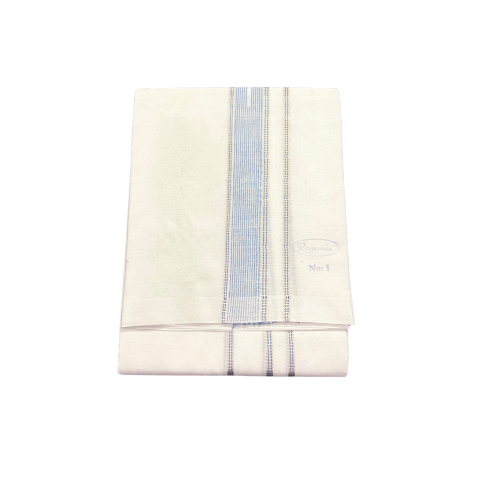 Ramsons Premium Shajahan Double Dhoti Blue Designed Kara - RM7024