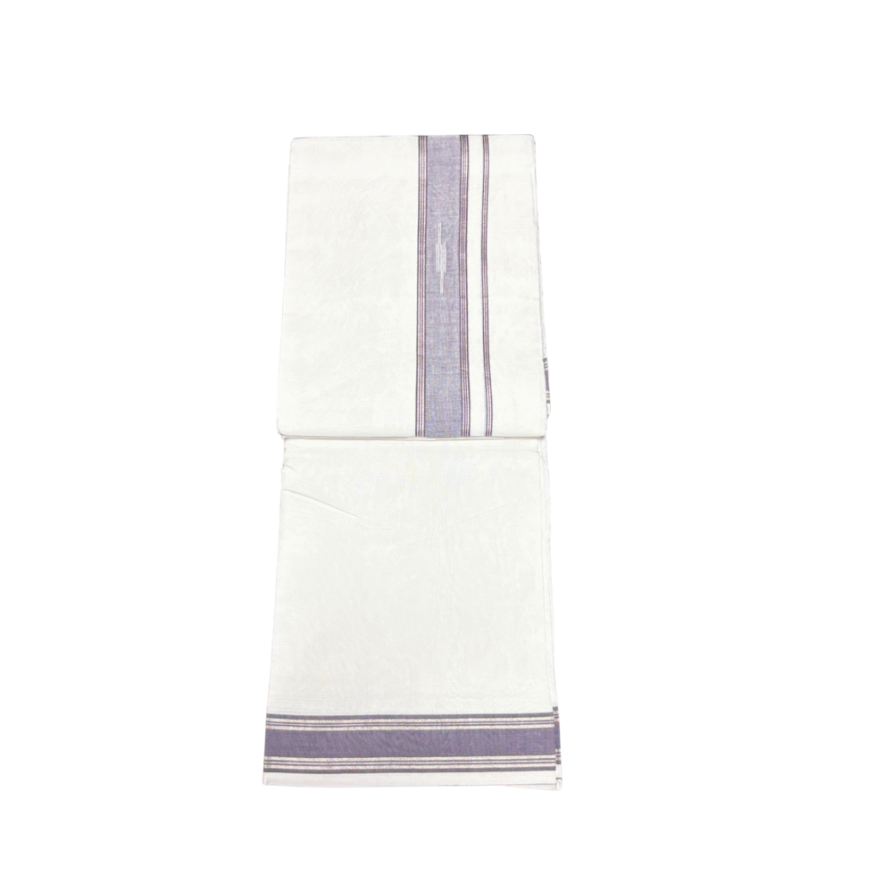 Ramsons Premium Thamburan Silver Double Dhoti Violet Rain And Silver Designed Kara – RM7166VS