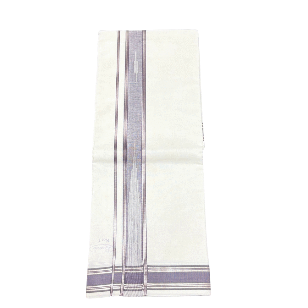 Ramsons Premium Thamburan Silver Double Dhoti Violet Rain And Silver Designed Kara – RM7166VS