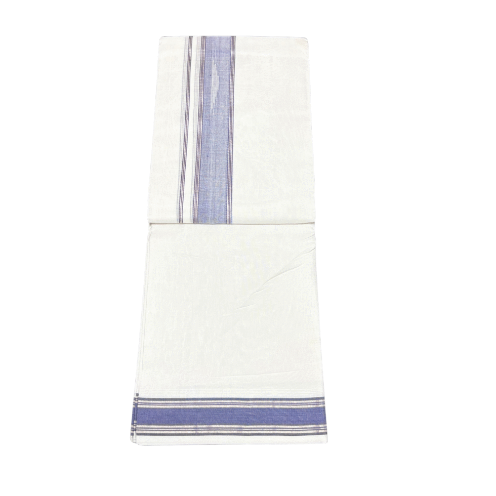 Ramsons Premium Thamburan Silver Double Dhoti With Light Indigo Designed Kara – RM7166IO