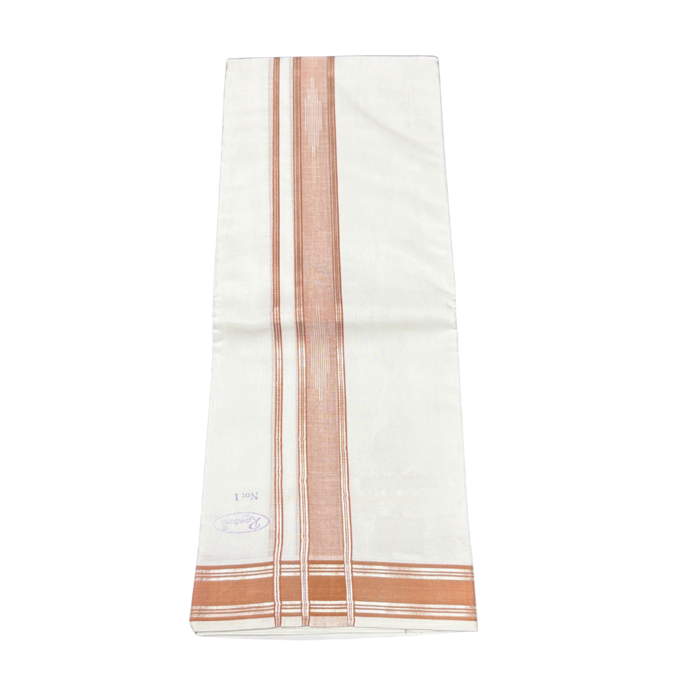 Ramsons-Premium-Thamburan-Silver-Double-Dhoti-With-Orange-Brick-Designed-Kara-–-RM7166OB
