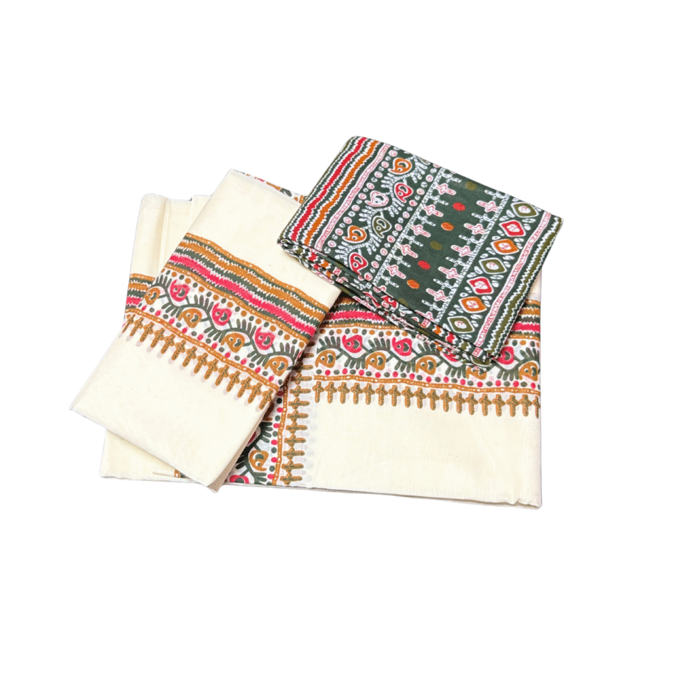 Ramsons Printed Set Mundu with Contrast Blouse Piece - RM6460