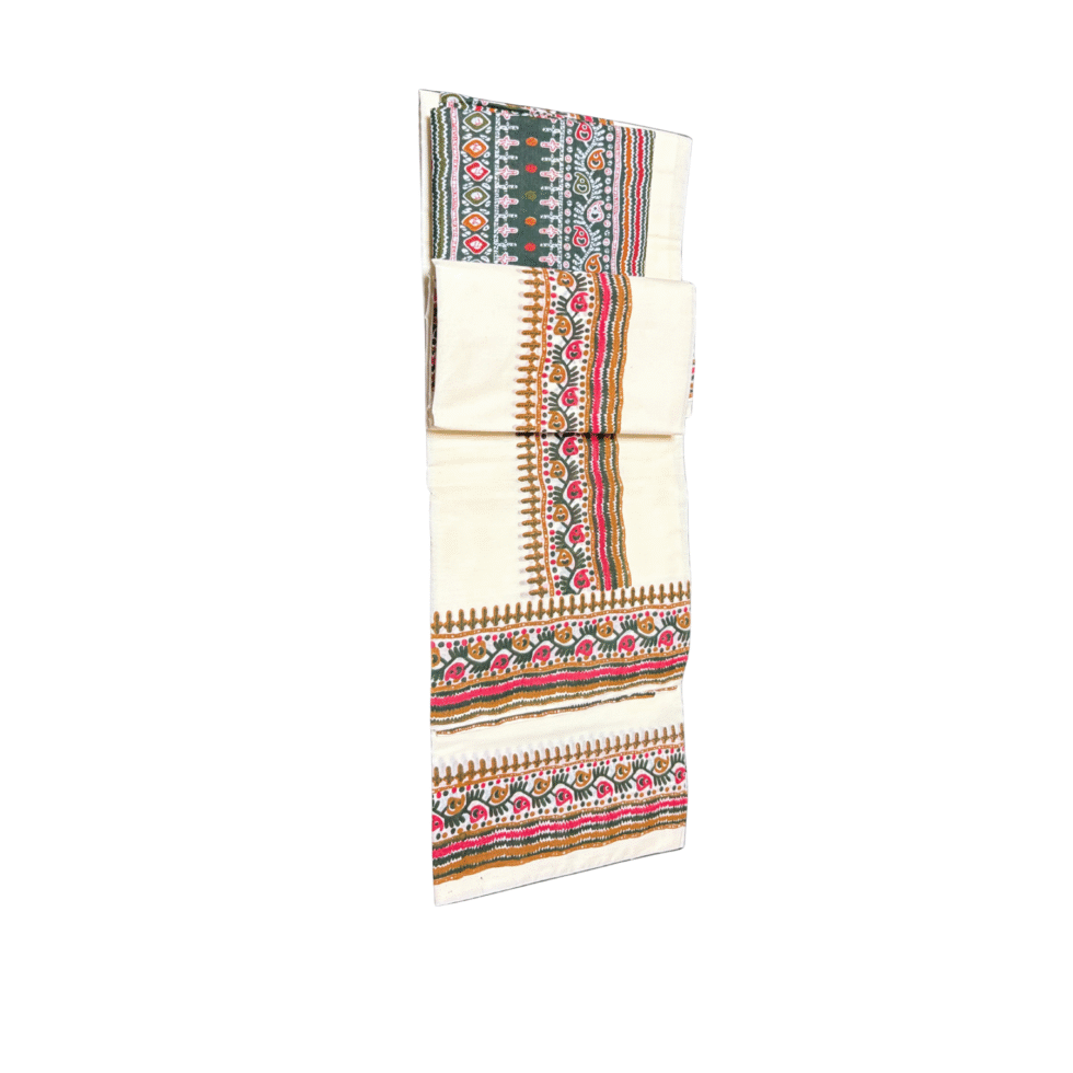 Ramsons Printed Set Mundu with Contrast Blouse Piece - RM6460