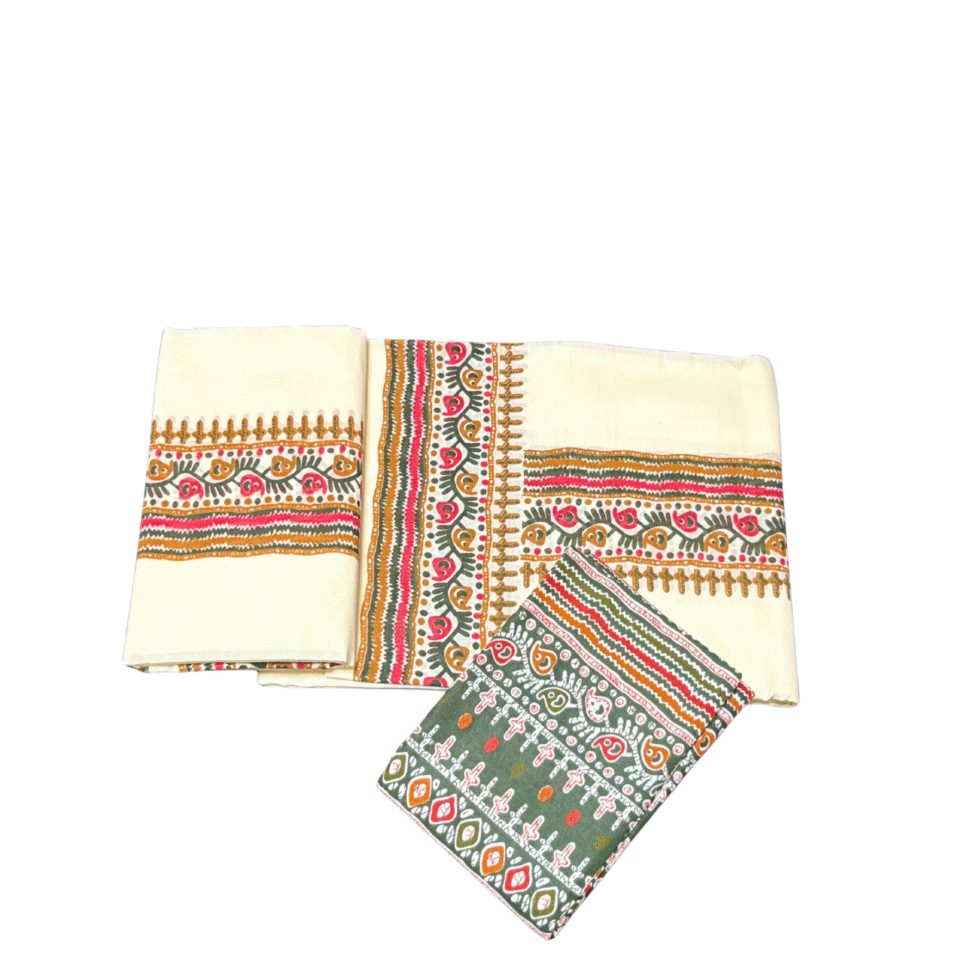 Ramsons Printed Set Mundu with Contrast Blouse Piece - RM6460