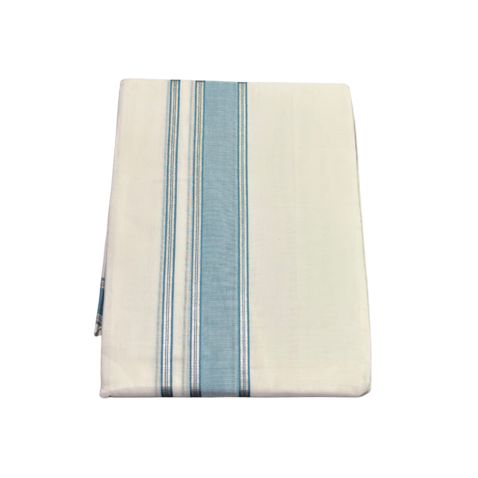 Ramsons Thamburan Silver Mercerised Cotton Premium Double Dhoti – RM7166 Blue