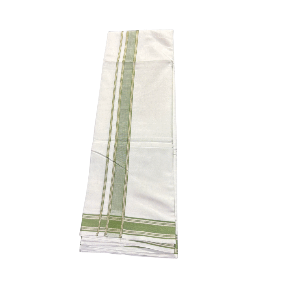 Ramsons Thamburan Silver Mercerised Cotton Premium Double Dhoti – RM7166 Green