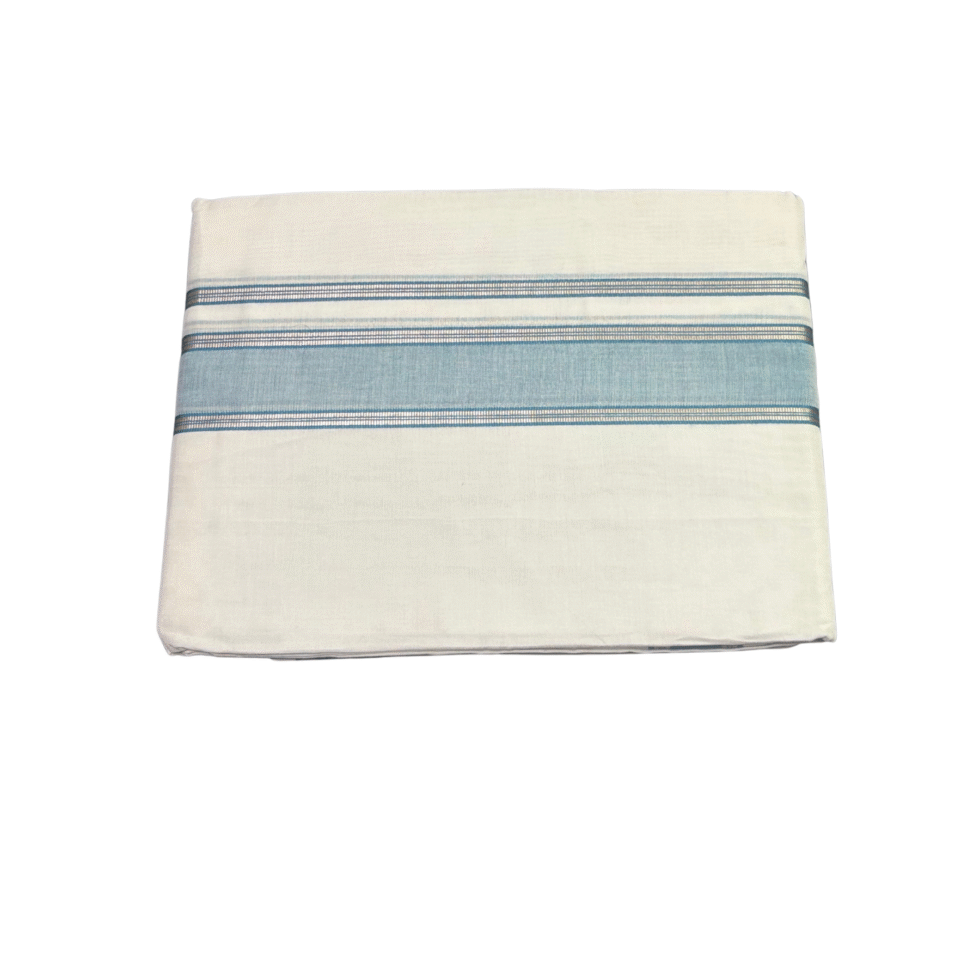 Ramsons Thamburan Silver Mercerised Cotton Premium Double Dhoti – RM7166 Blue