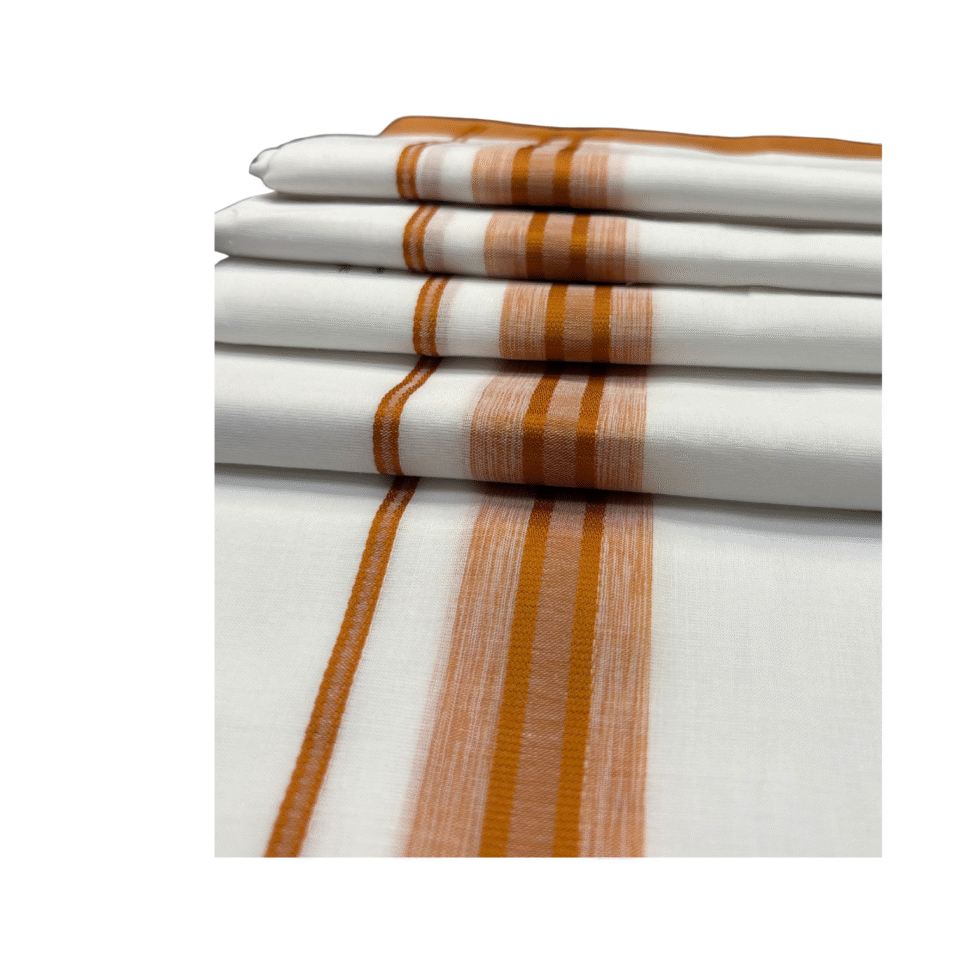 Ramsons White Cotton Double Dhoti with 1 Inch Orange Kara - RM615