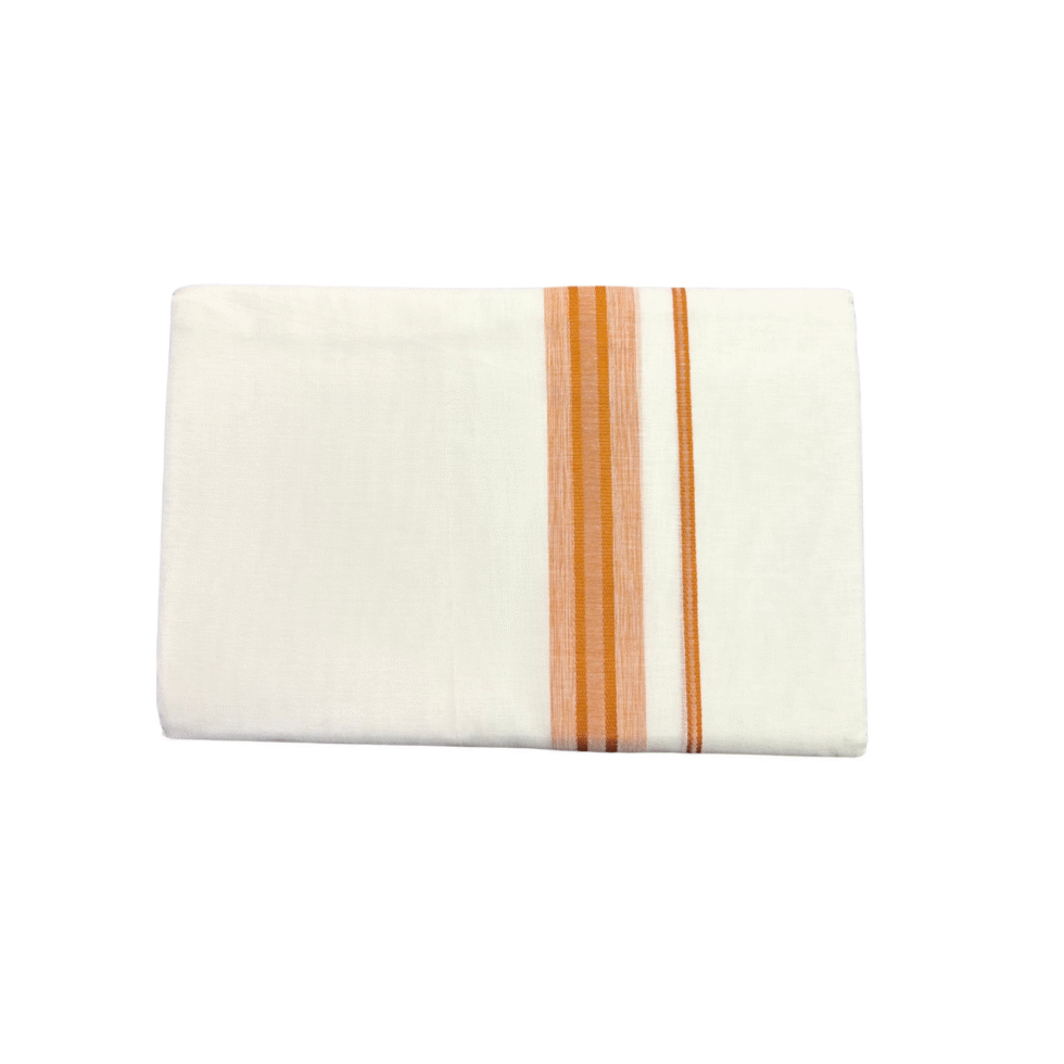 Ramsons White Cotton Double Dhoti with 1 Inch Orange Kara - RM615
