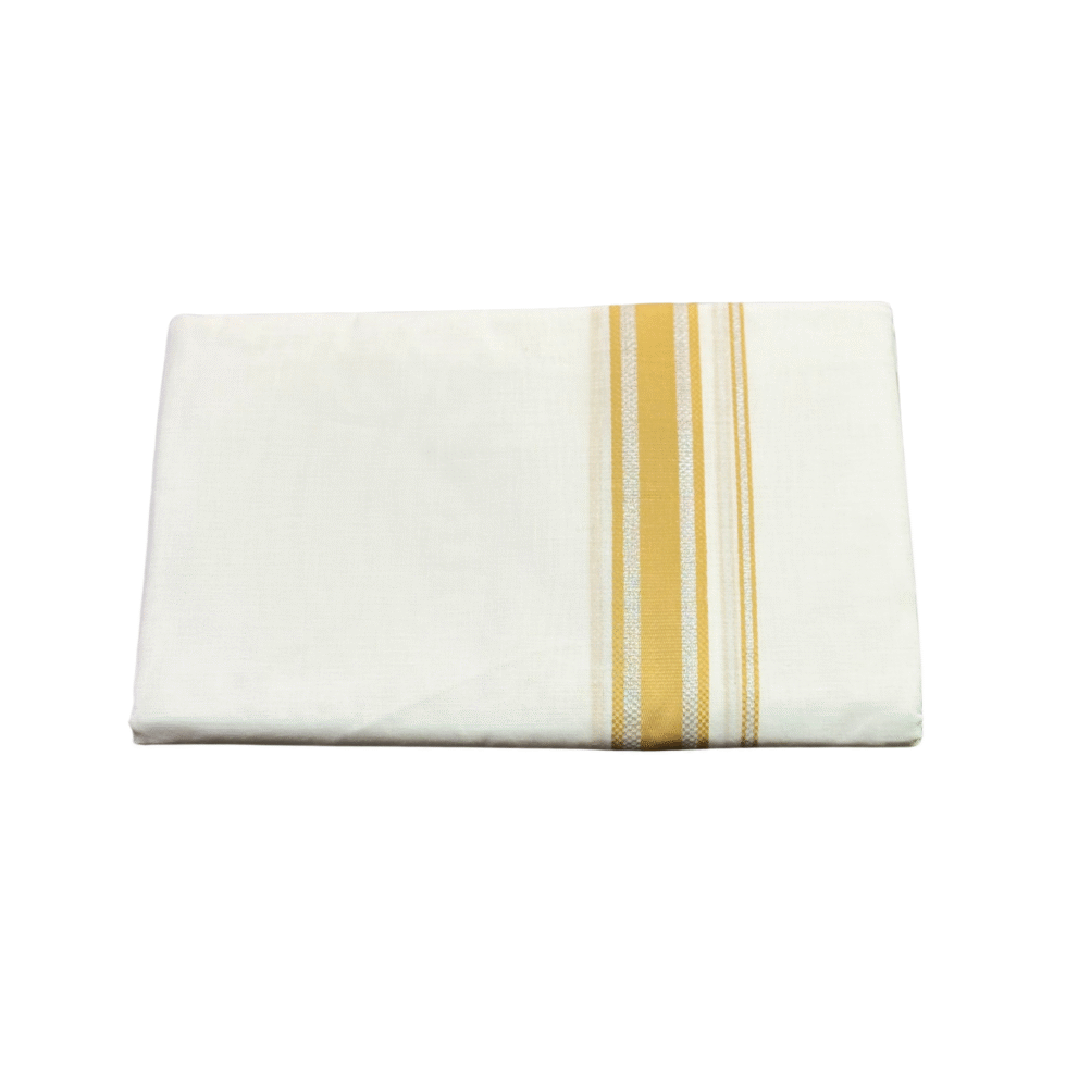 Ramsons White Cotton Double Dhoti with Mustard Yellow Kara - RM666