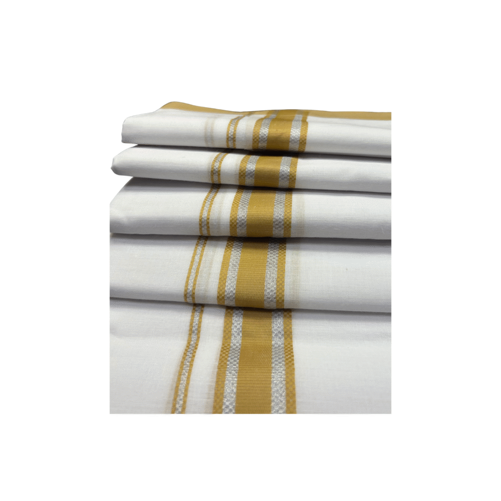 Ramsons White Cotton Double Dhoti with Mustard Yellow Kara - RM666