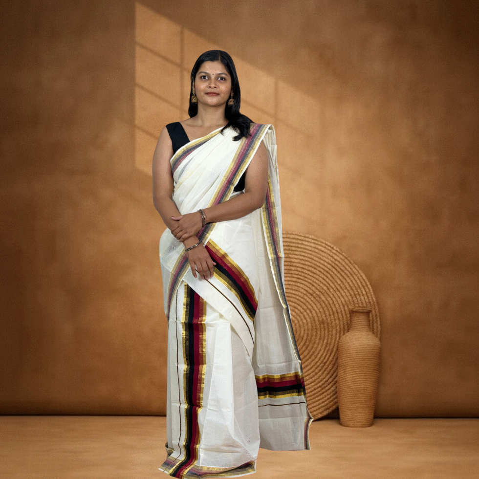 Ramsons Black & Red Kasavu Cotton Single Set Mundu - RM91