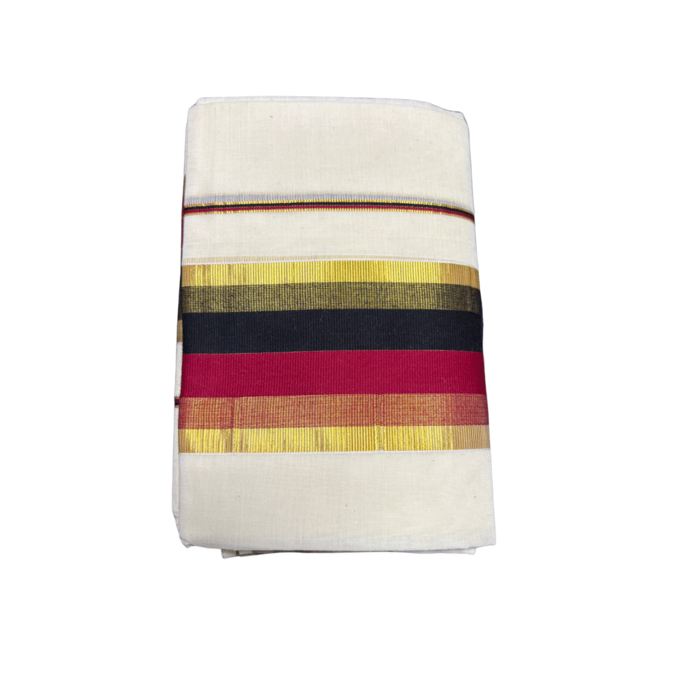 Ramsons Black & Red Kasavu Cotton Single Set Mundu - RM91