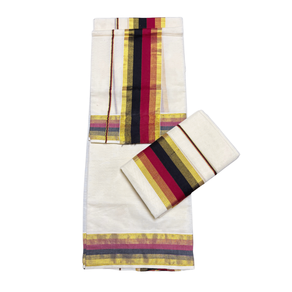 Ramsons Black & Red Kasavu Cotton Single Set Mundu - RM91