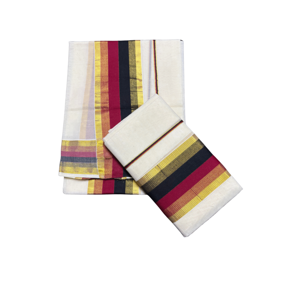 Ramsons Black & Red Kasavu Cotton Single Set Mundu - RM91