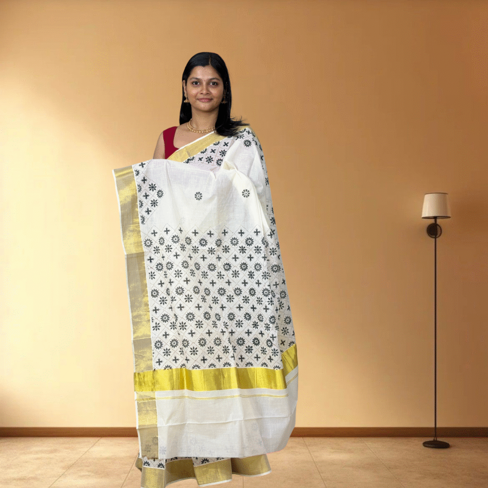 Ramsons Design Print Cotton Set Saree - RM2024