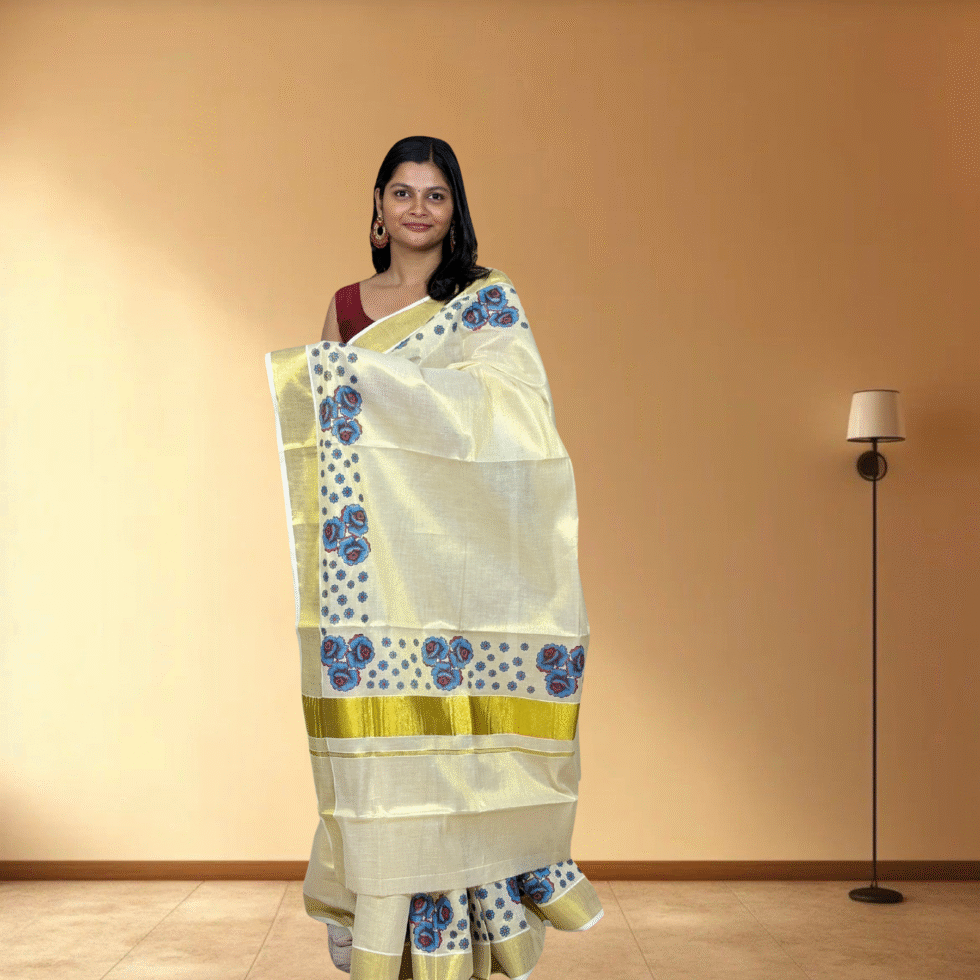 Ramsons Floral Print Tissue Set Saree - RM2038