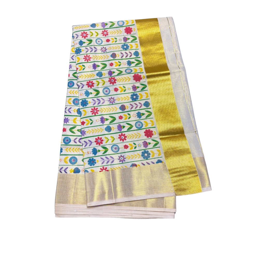 Ramsons Floral Print Tissue Set Saree - RM4388