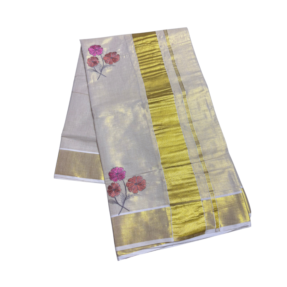 Ramsons Flower Embroidery Tissue Set Saree - RM4004