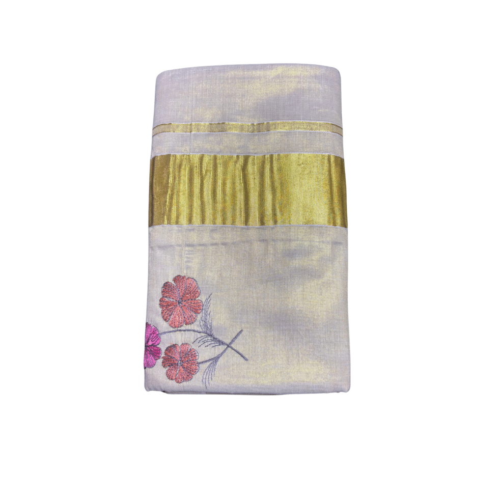 Ramsons Flower Embroidery Tissue Set Saree - RM4004