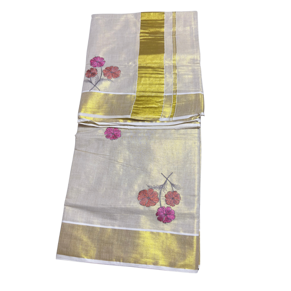 Ramsons Flower Embroidery Tissue Set Saree - RM4004