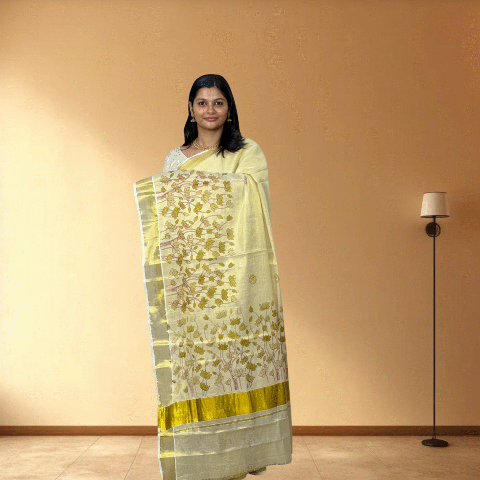 Ramsons Flower Print Tissue Set Saree - RM4390