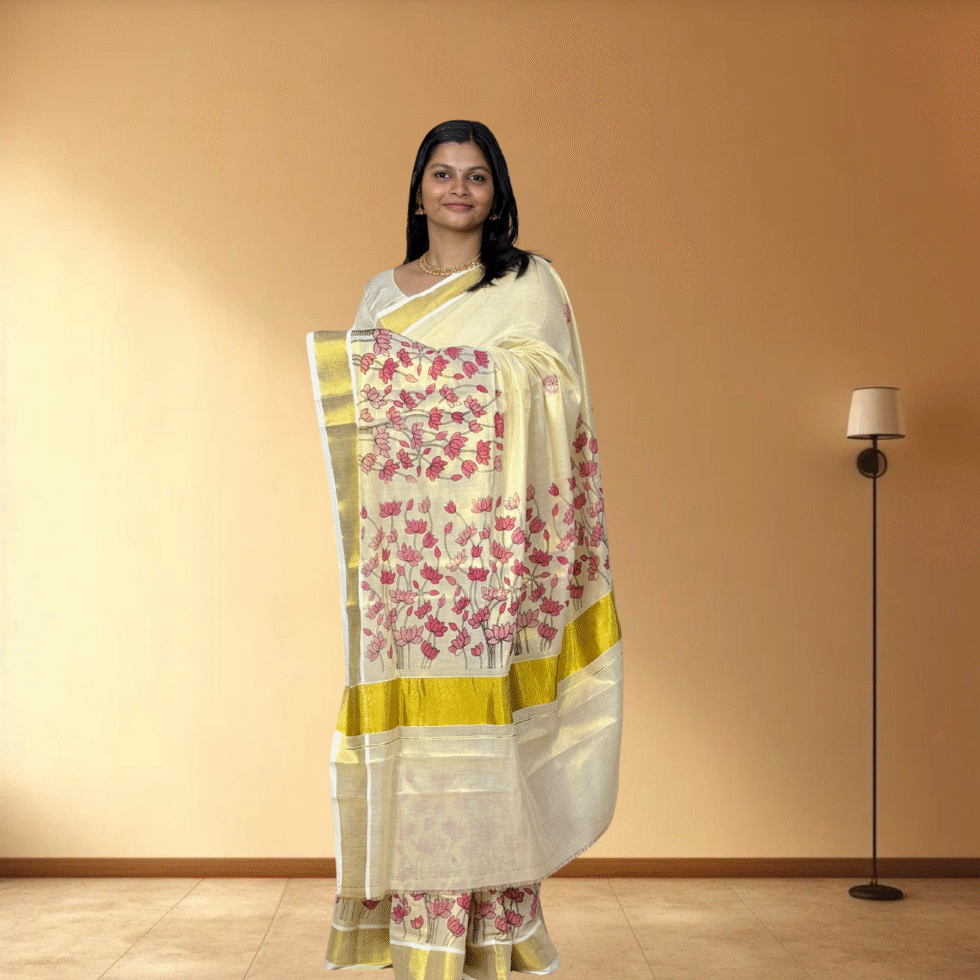 Ramsons Flower Print Tissue Set Saree - RM4390