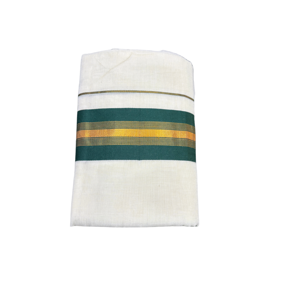Ramsons Golden & Green Kasavu Cotton Single Set Mundu - RM78