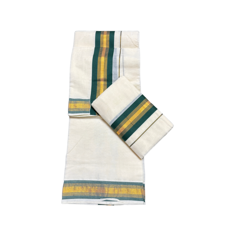 Ramsons Golden & Green Kasavu Cotton Single Set Mundu - RM78