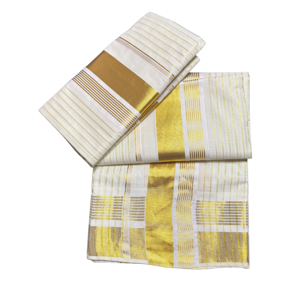 Ramsons Golden Striped Cotton Set Mundu - RM6312