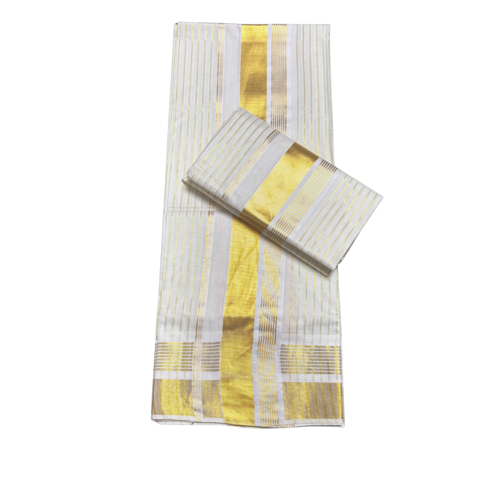 Ramsons Golden Striped Cotton Set Mundu - RM6312