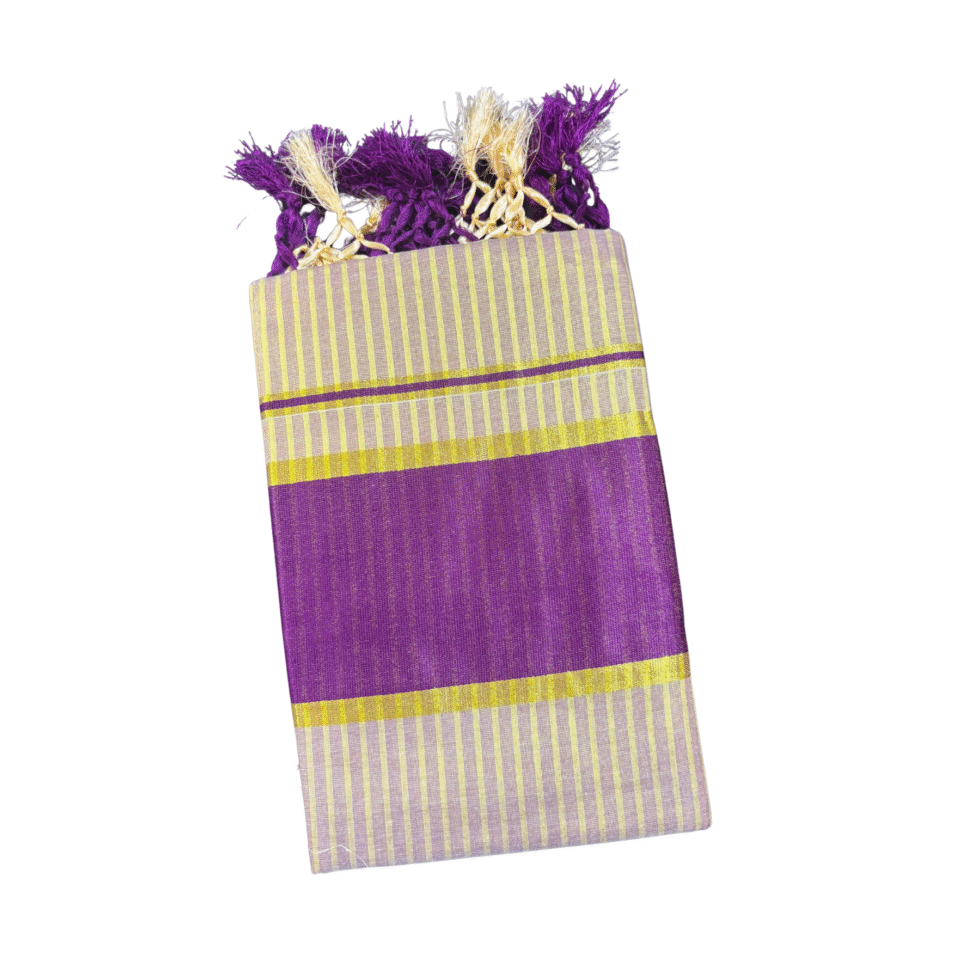 Ramsons Golden Striped Tissue Set Saree With Tassels - RM4187