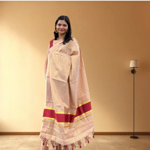 Ramsons Golden Striped Tissue Set Saree With Tassels - RM4187