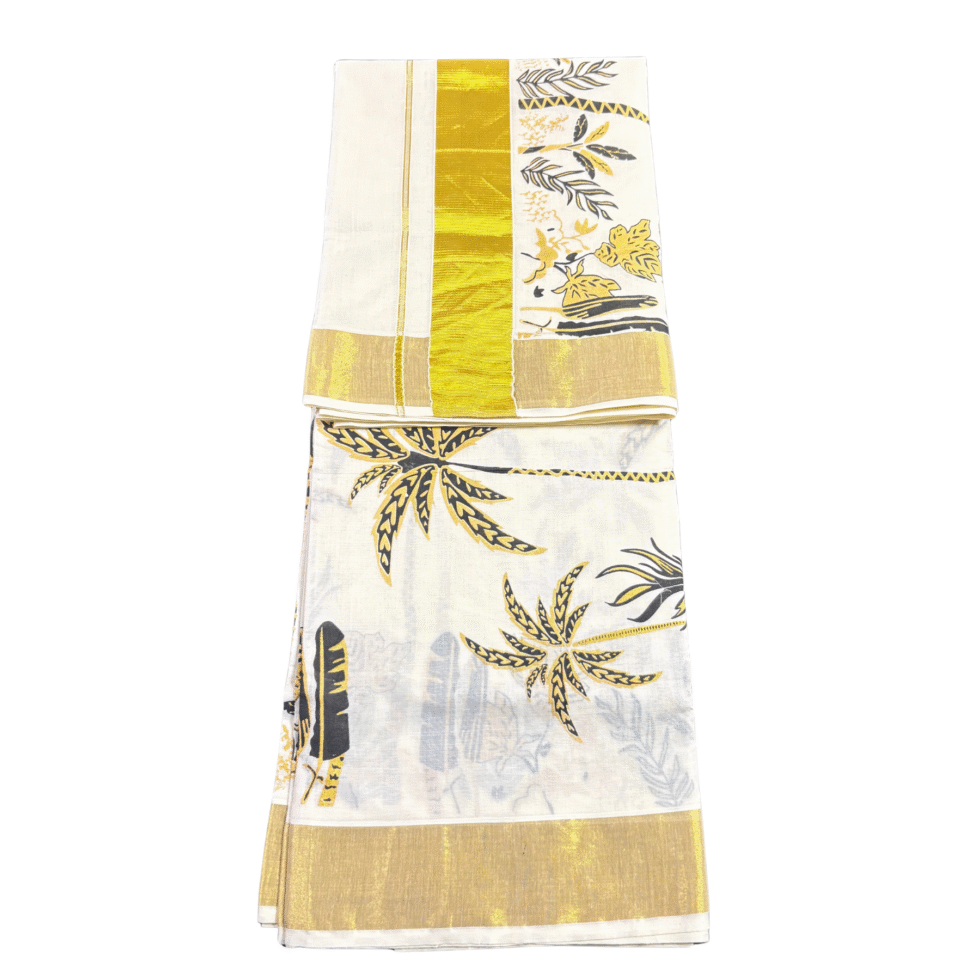 Ramsons Keraleeyam Leaf Motif Print Cotton Set Saree - RM2021