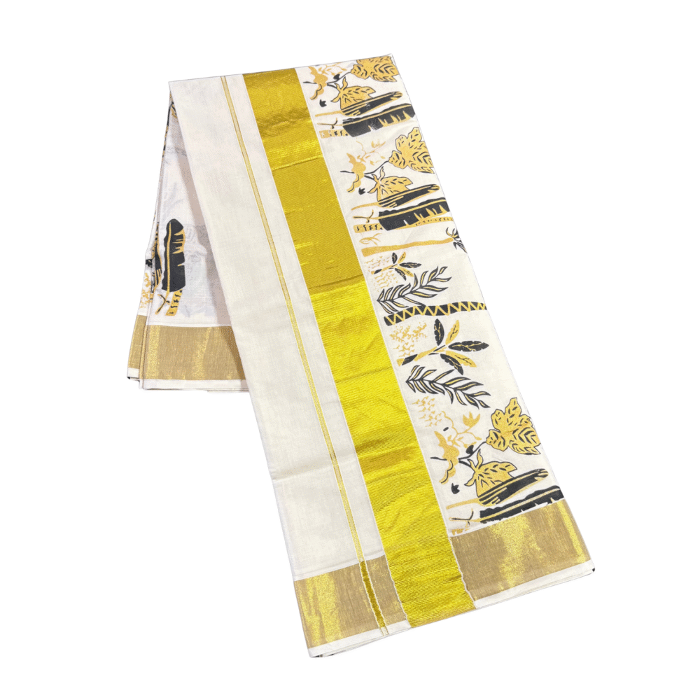 Ramsons Keraleeyam Leaf Motif Print Cotton Set Saree - RM2021